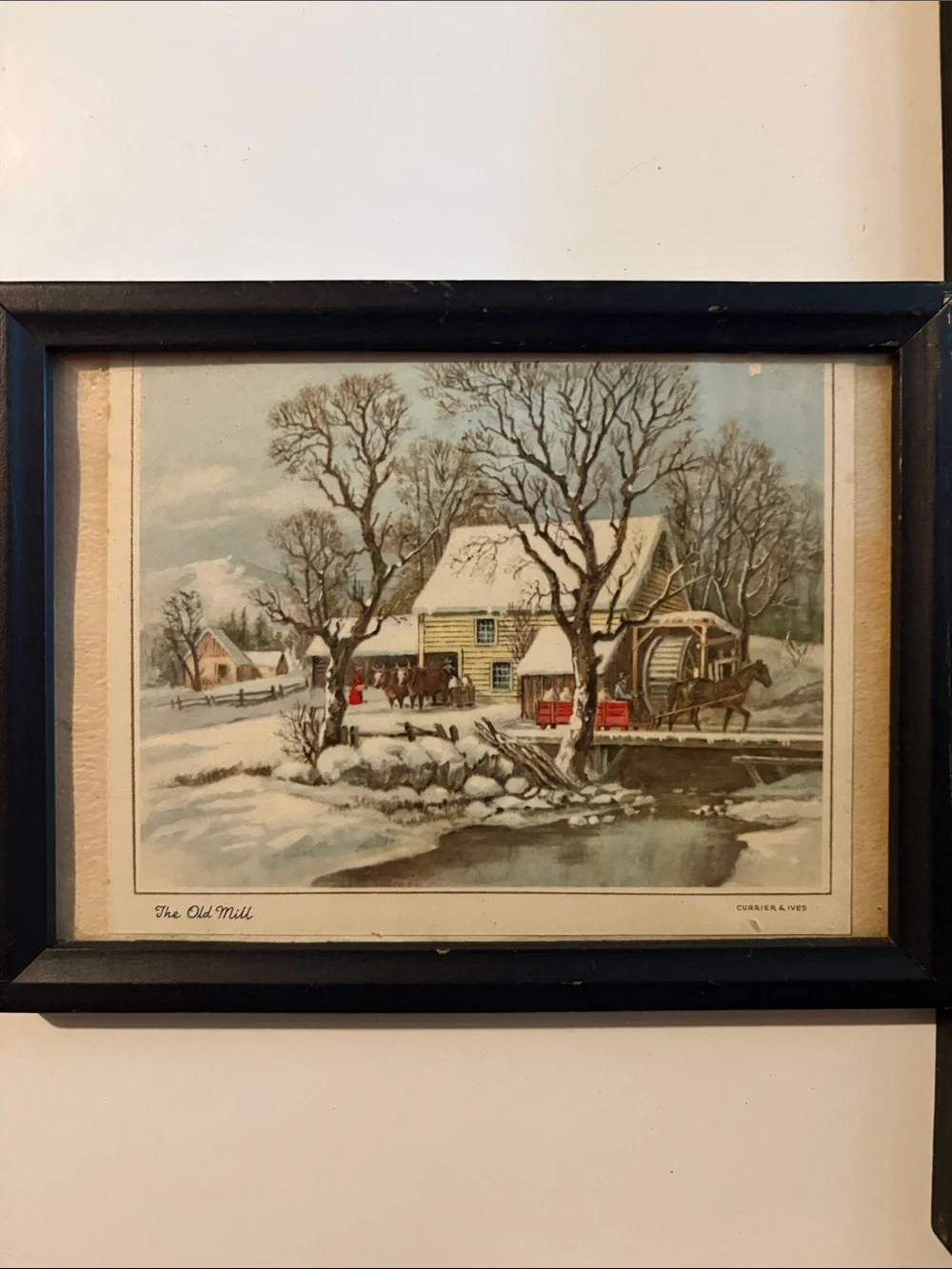 Set of 3 Currier & Ives Framed Winter Scene Wall Art - Black 5x7 Wood Frames